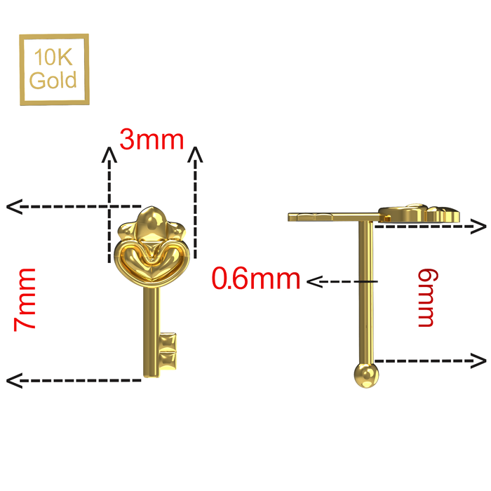 10K Yellow Gold Ball End Key Nose Stud