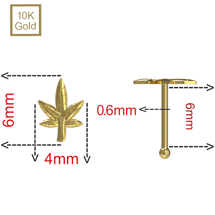 10K Yellow Gold Ball End Marijuana Nose Stud