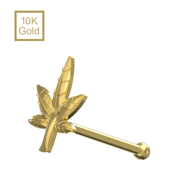 10K Yellow Gold Ball End Marijuana Nose Stud