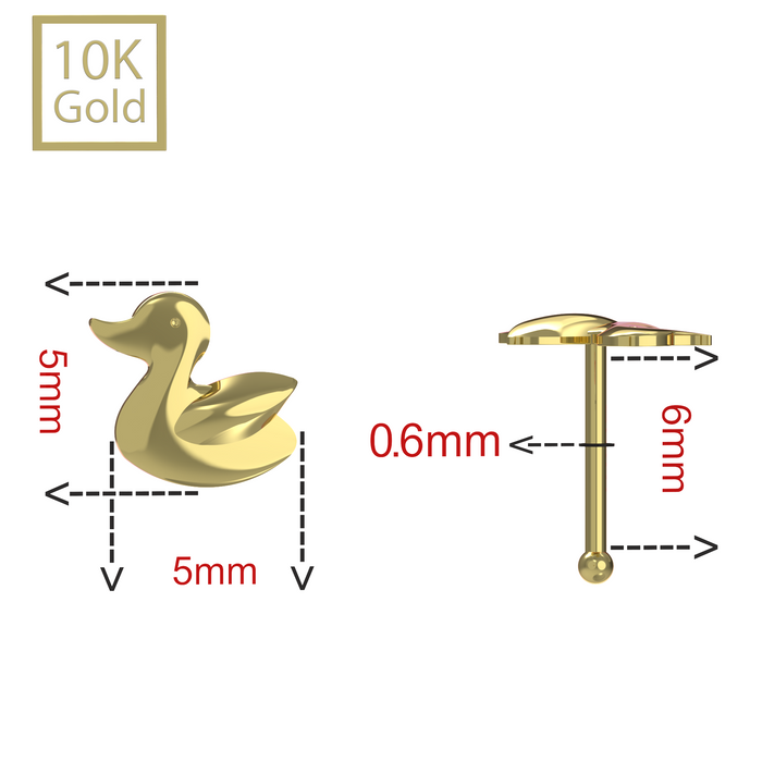 10K Yellow Gold Ball End Duckling Nose Stud