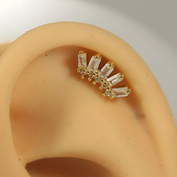 316L Surgical Steel Baguette and Round CZ Jewelled Crown Flat-Back Stud