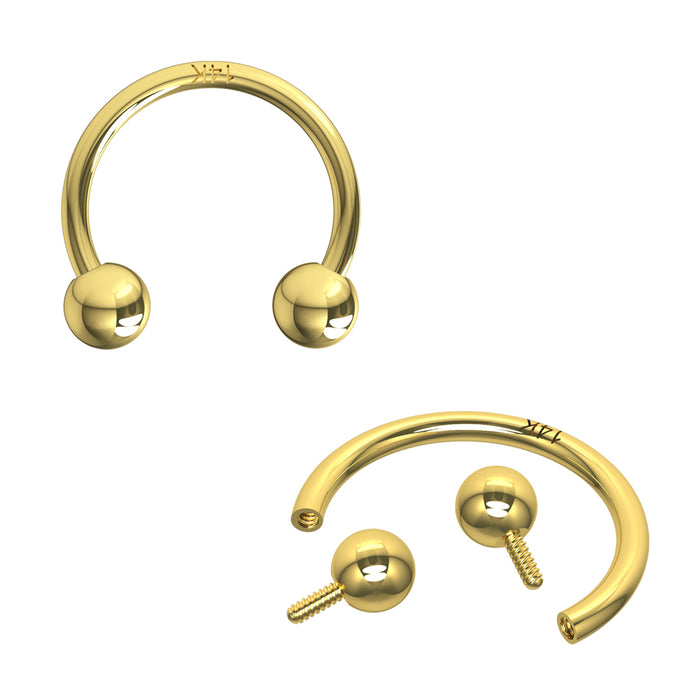 14K Solid Yellow Gold Internally Threaded Circular Barbell