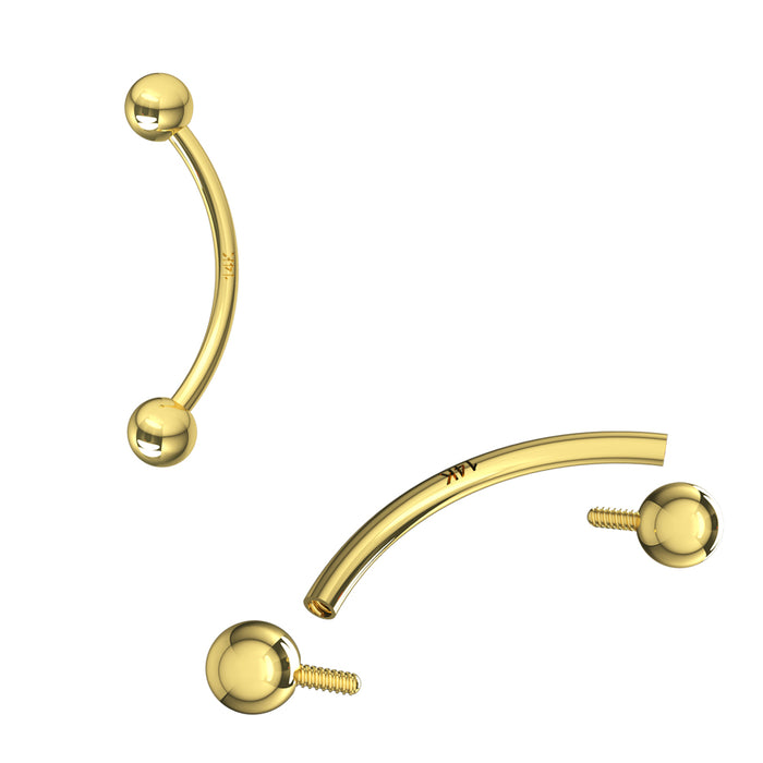 14K Solid Yellow Gold Internally Threaded Eyebrow Piercing Bar