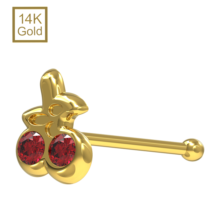 14K Gold Jewelled Cherry Ball End Nose Pin