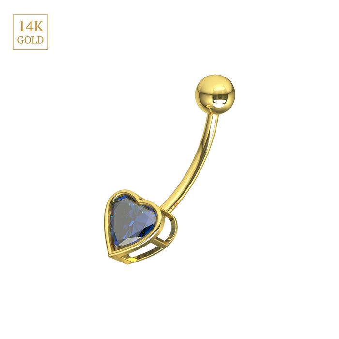 14K Solid Gold Studded Heart Belly Ring