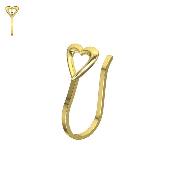 9K and 14K Yellow Gold Heart Cutout Non Piercing Nose Cuff