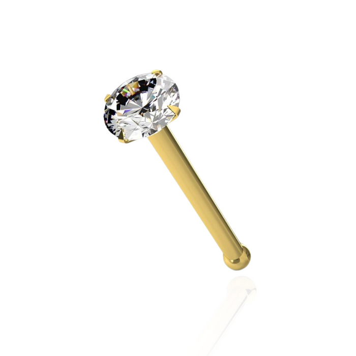 14K Hollow Gold Cubic Zirconia Stone in Prong Setting Nose Stud