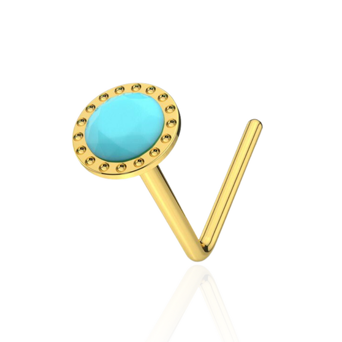 9K Yellow Gold Jewelled L-Shape Nose Stud