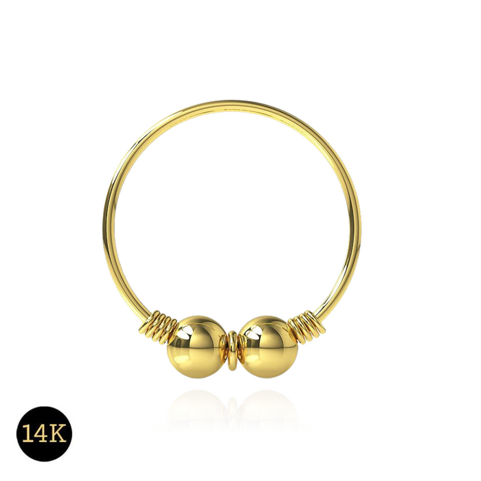 14K Yellow Gold Beaded Center Nose Hoop Ring