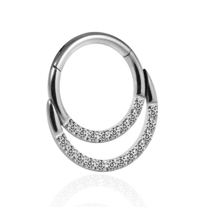 316L Surgical Steel Crescent Moon Crystal Hinged Segment Clicker Ring