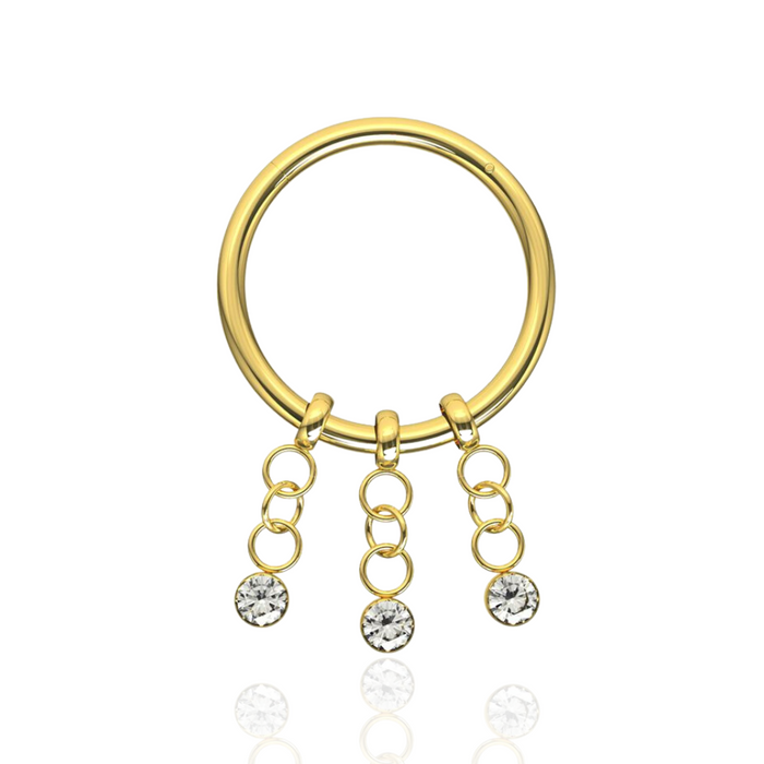 3 CZ Stones Dangling Hinged Segment Clicker Ring