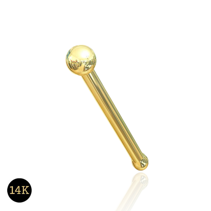 14K Solid Gold Plain Bead Ball Top Nose Bone Stud