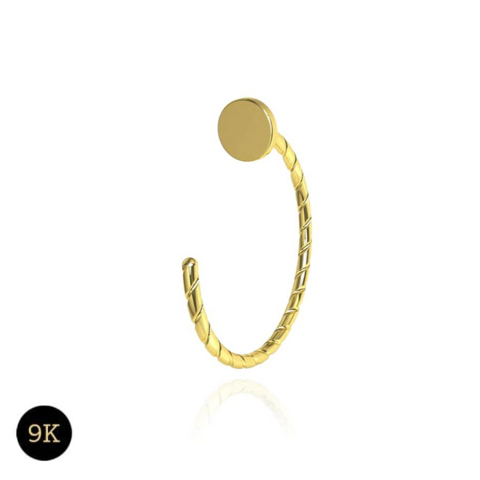 9K Gold Button Top Open Nose Hoop Laser Cut Ring