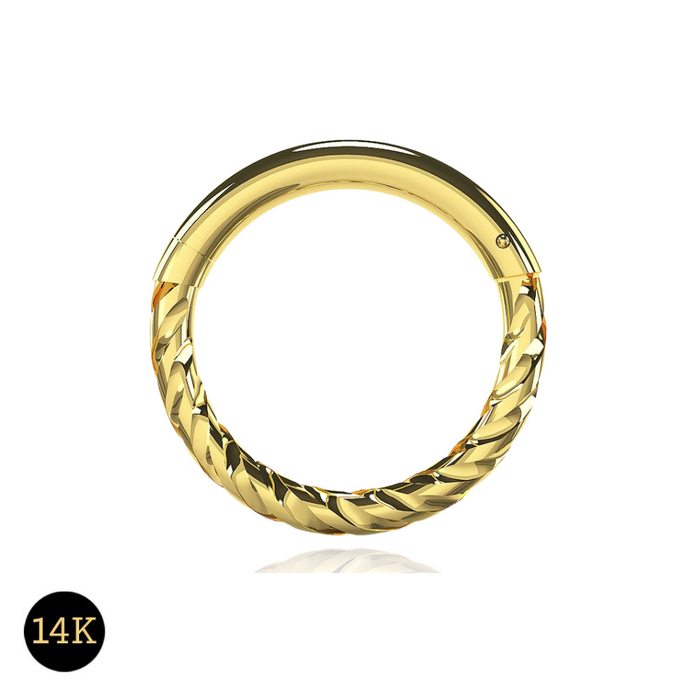 14K Solid Gold Twisted 18G Hinged Segment Clicker Ring