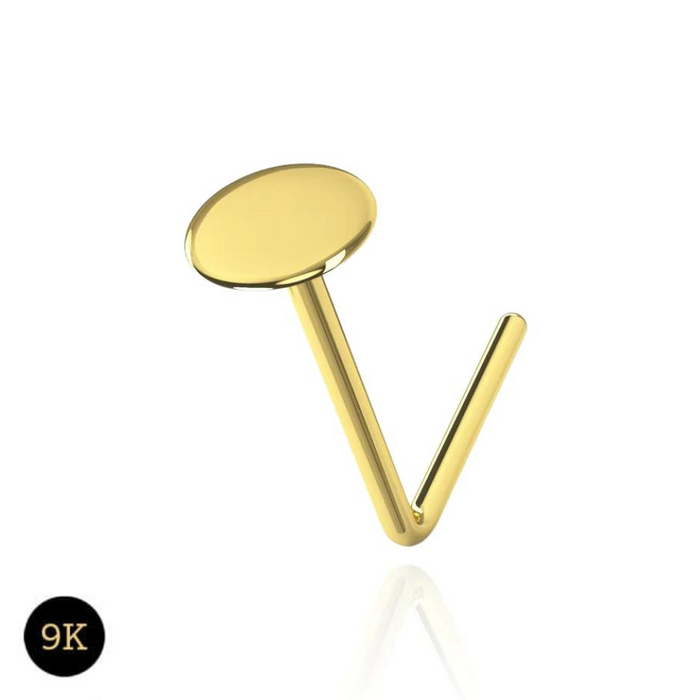 9K Solid Yellow Gold Plain Button Style L-Shape Nose Stud