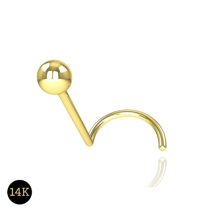 14K Solid Gold Plain Bead Ball Top Nose Screw