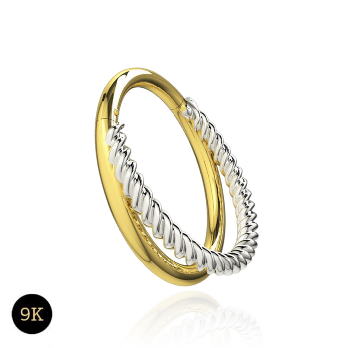 9K Yellow and White Gold Double Stack Hinged Segment Clicker Ring