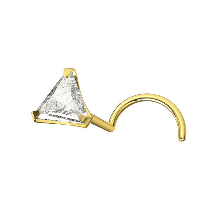 14K Solid Gold Cubic Zirconia Jewelled Nose Screw Stud