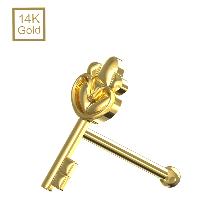 14K Solid Yellow Gold Ball End Key Nose Stud