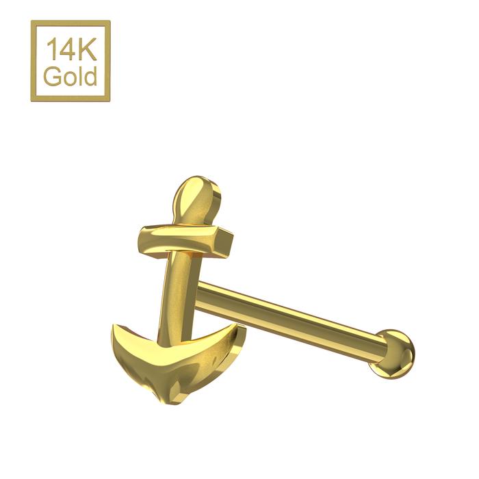 14K Solid Yellow Gold Ball End Anchor Nose Stud