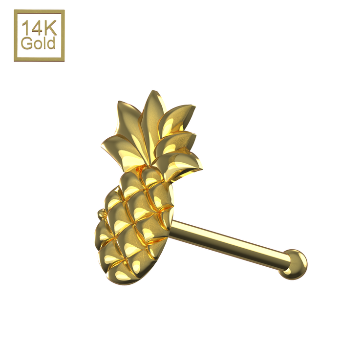 14K Solid Yellow Gold Embossed Pineapple Nose Bone Stud