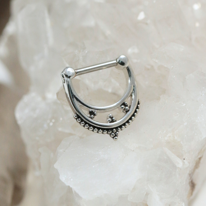 316L Surgical Steel Tribal Dots Paved Septum Clicker Ring