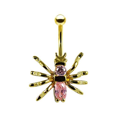 14ct Solid Gold Pink Jewelled Spider Belly Ring - Monster Piercing