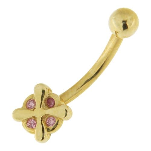 14ct Solid Gold Studded Iron Cross Belly Ring - Monster Piercing