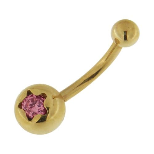 14ct Solid Gold Studded Star Encased Gem Belly Ring - Monster Piercing