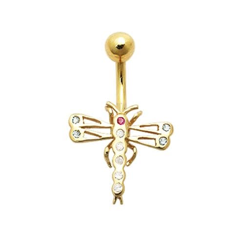 14ct Solid Gold Jewelled Dragonfly Belly Ring - Monster Piercing