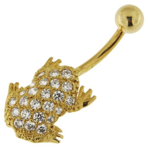 14ct Solid Gold Jewelled Frog Belly Ring - Monster Piercing