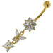 14ct Solid Gold Jewelled Dangling Trio Belly Ring - Monster Piercing