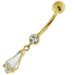 14ct Solid Gold Jewelled Dangling Pear Drop Belly Ring - Monster Piercing