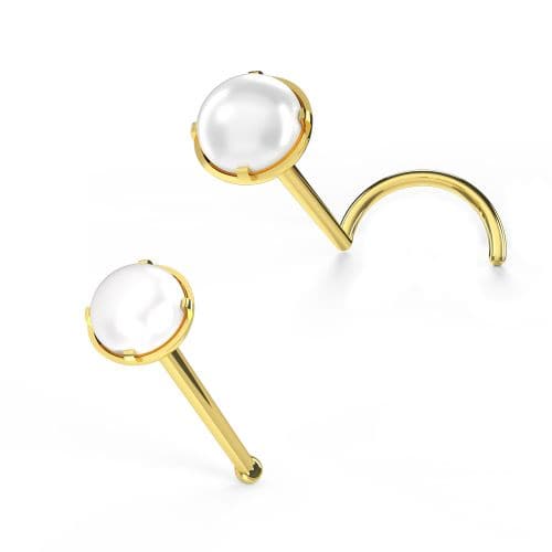 14ct Solid Gold Natural Pearl Nose Stud - Monster Piercing