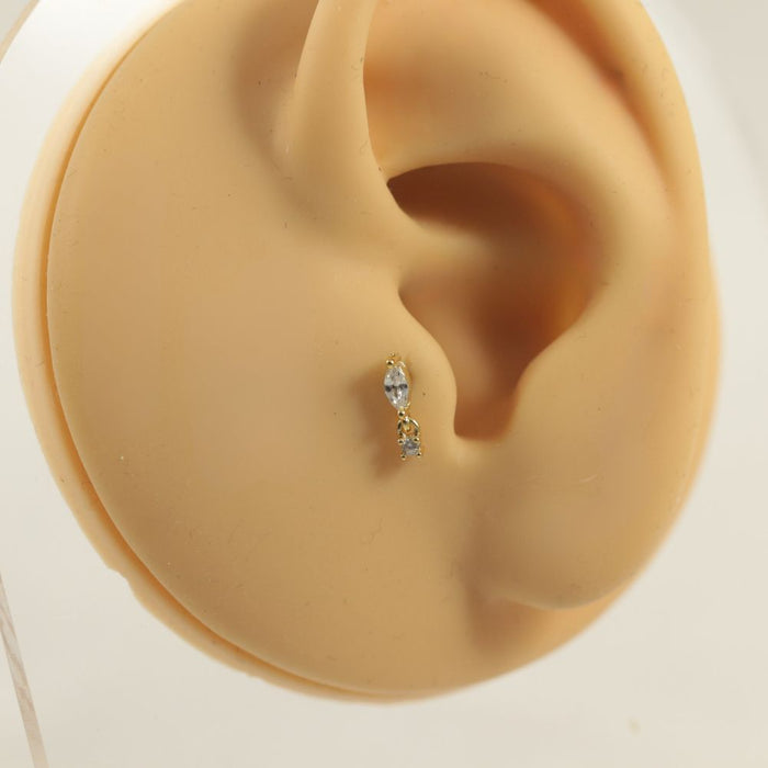 316L Surgical Steel CZ Marquise Dangling Flat-Back Stud