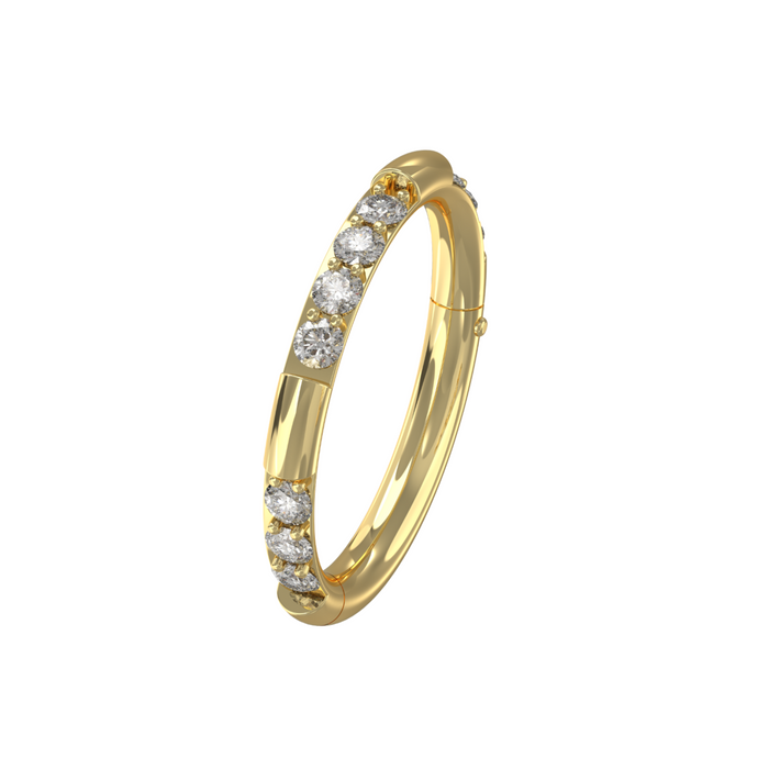 9K Solid Yellow Gold Hinged Multi CZ On Grooved Sides Segment Clicker Ring