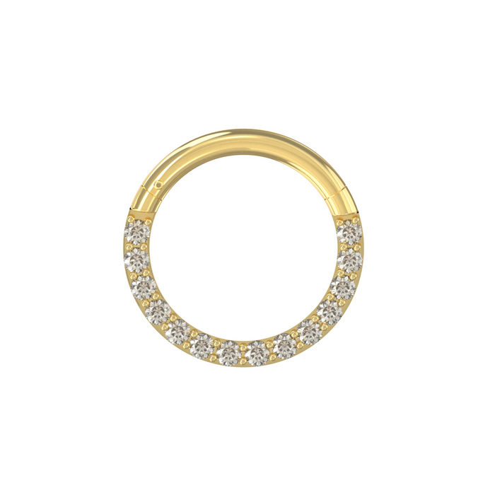 14K Solid Yellow Gold Continuous CZ Jewelled Segment Clicker Ring