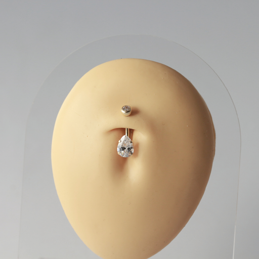 9K Solid Yellow Gold Pear Cut CZ Jewelled Internally Threaded Top Ball With CZ Belly Ring (Copy) - Monster Piercing