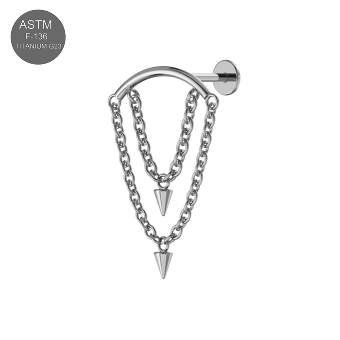 G23 Grade Titanium Dangling Cone with Chain Fancy Design Thread-less Push-Fit With Flat-Back