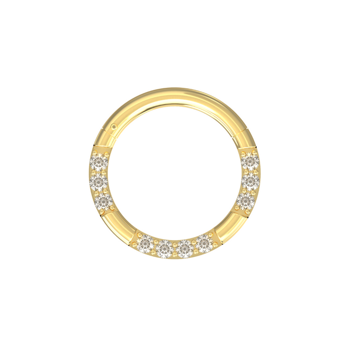 9K Solid Yellow Gold Cubic Zirconia Hinged Segment Clicker Ring