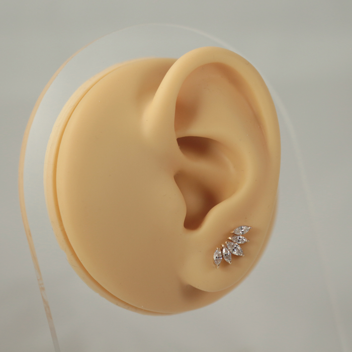 14K Gold Marquise Internal Threaded Flat Back Stud