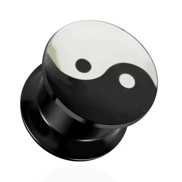 Black Ying Yang Logo With Screw Fit Ear Flesh Tunnel