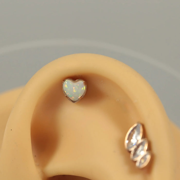 G23 Grade Titanium Heart Opal Jewelled Internally Threaded Flat-Back Stud