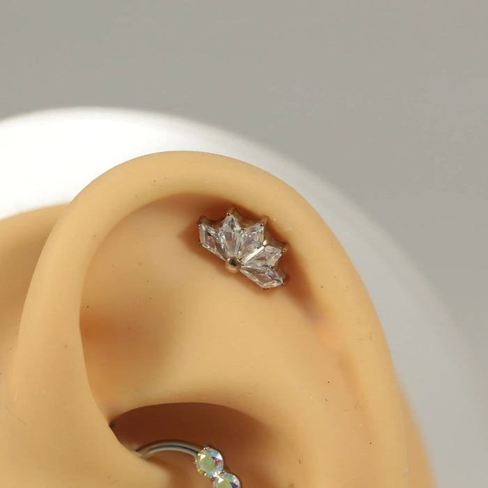 G23 Grade Titanium CZ Jewelled Scaevola Half Flower Internally Threaded Flat-Back Stud