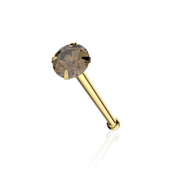 9K Yellow Gold Smokey Quartz Jewelled Nose Bone Stud