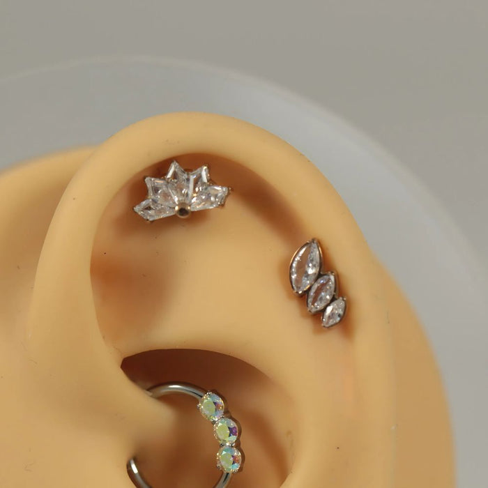 G23 Grade Titanium Triple Marquise CZ Jewelled Internally Threaded Flat-Back Stud