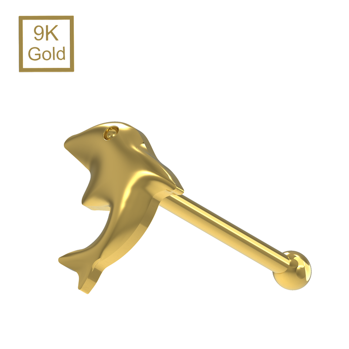 9K Yellow Gold Embossed Dolphin Design Ball End Nose Stud