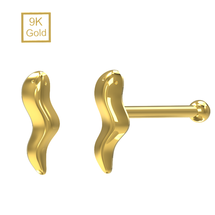 9K Yellow Gold Embossed Sperm Nose Stud with Ball End