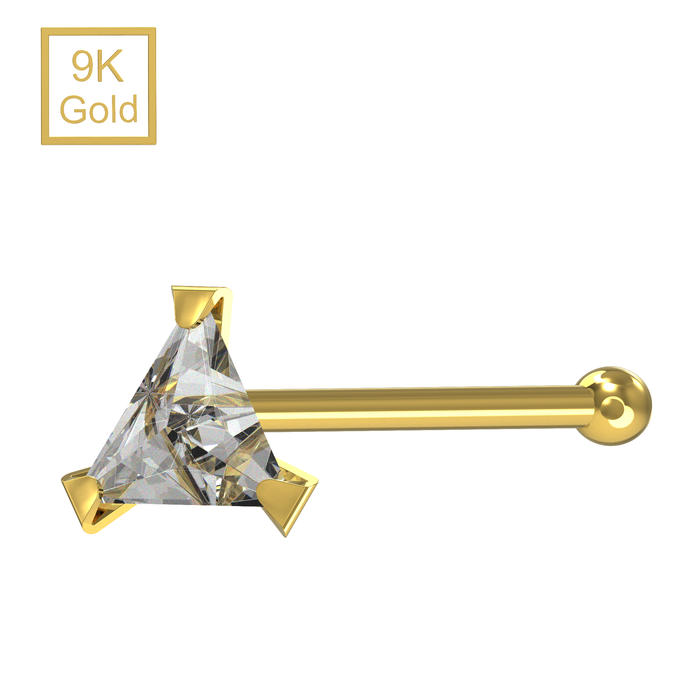 9K Yellow Gold Triangle Cut Cubic Zirconia Jewelled Ball End Nose Stud