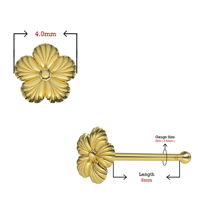 9K Yellow Gold Ball End Flower Nose Pin